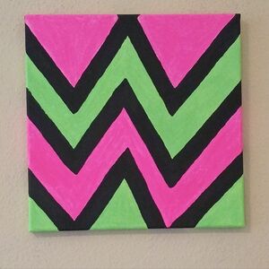 Pink Green And Black Chevron Neon Acrylic Painting On Canvas Home Decor Gift